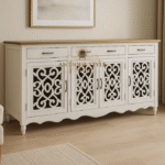 Mango Wood Glass Carving Side Board