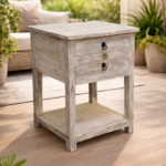 Rustic Wooden Bedside Table with Drawer & Open Shelf