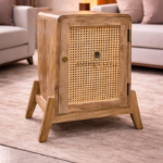 Cane Designed Wooden Bed Side